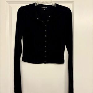 Abercrombie & Fitch Ribbed Snap Henley Top Black Size S